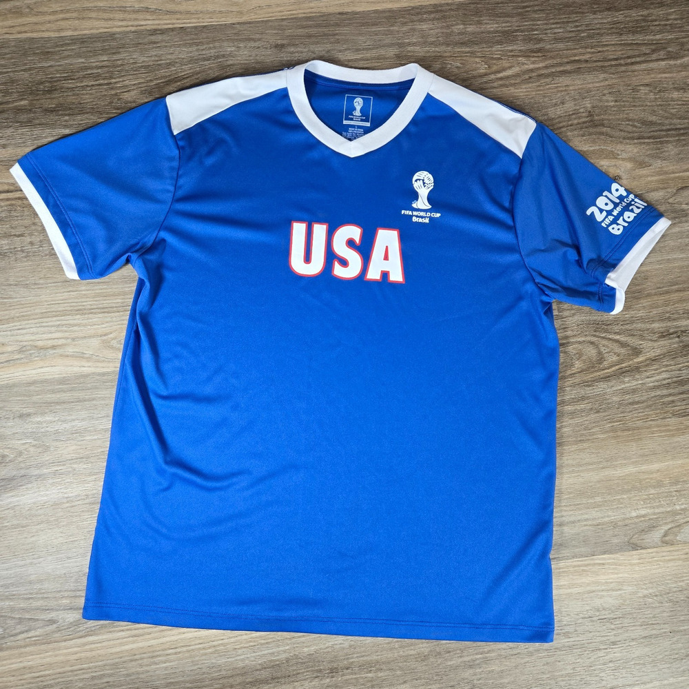 FIFA 2014 World Cup Brazil USA Soccer Jersey Mens L Blue Rio Brasil Futbol